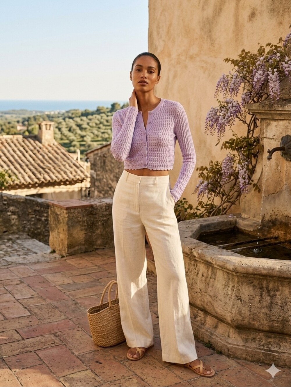 Zara Lilac Pointelle Open Knit Cropped Cardigan Sweater Size S
